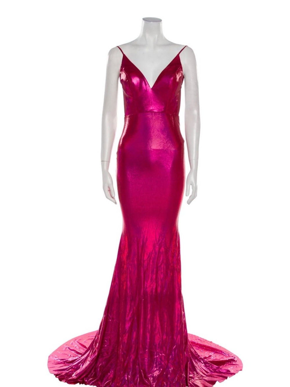 Portia and Scarlett Metallic Fuchsia V-Neck Mermaid Gown *Never Worn*
